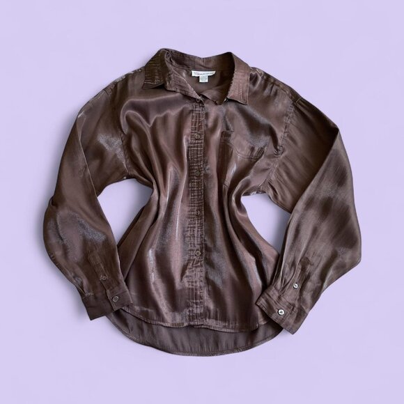 Vintage New York Jeans Metallic Brown Button-Up Blouse – Size L – Made in Korea - Picture 1 of 7